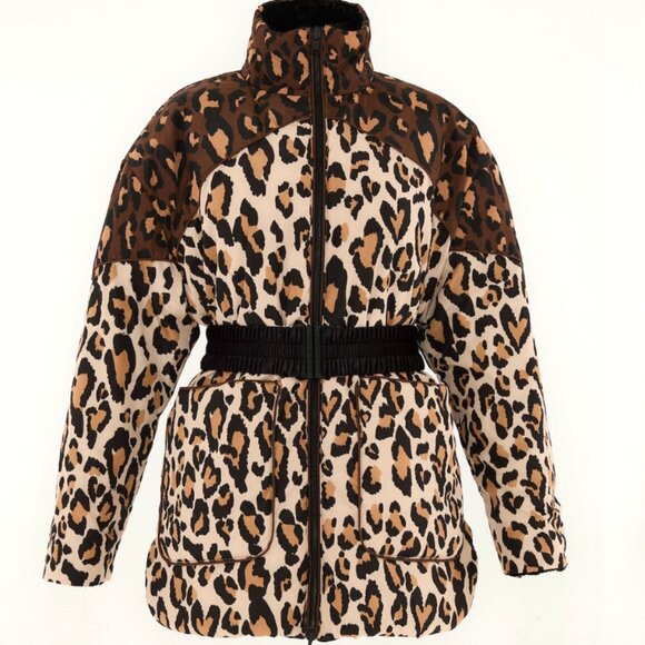 FARM Rio Black Marvelous Garden Puffer Jacket Exotic Tropical Leopard Print - Picture 2 of 16